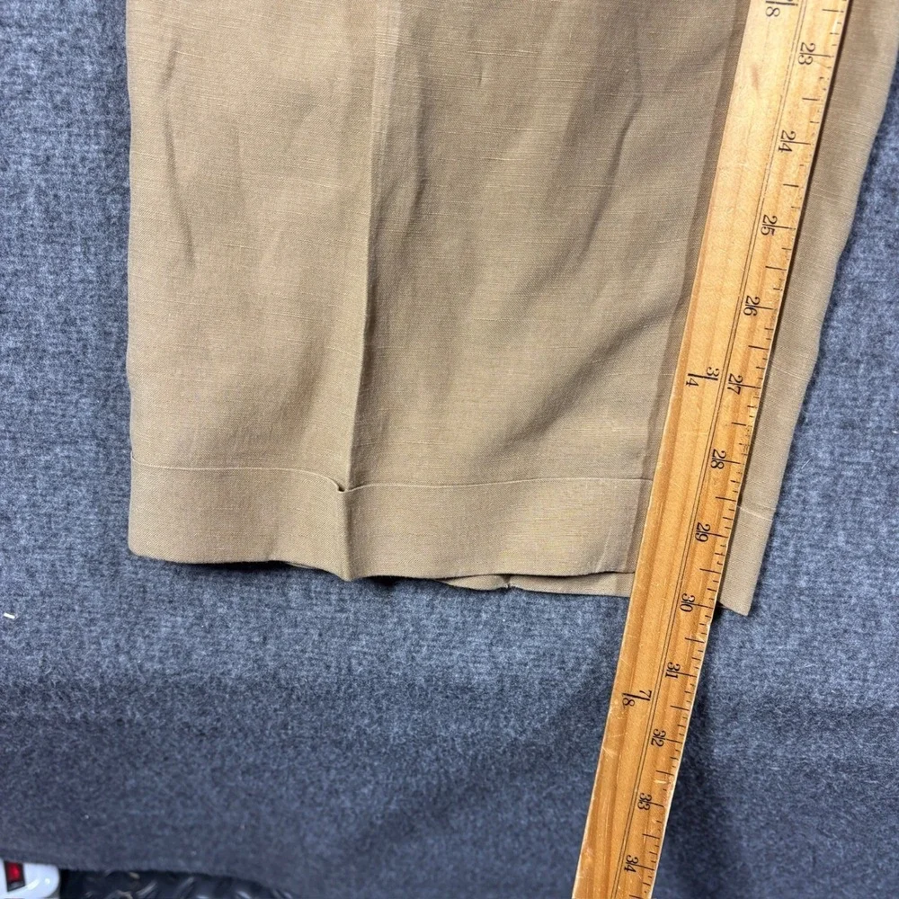 Polo Ralph Lauren Mens 38X30 Tan Linen Silk Pleated Cuffed Dress Pants Trousers